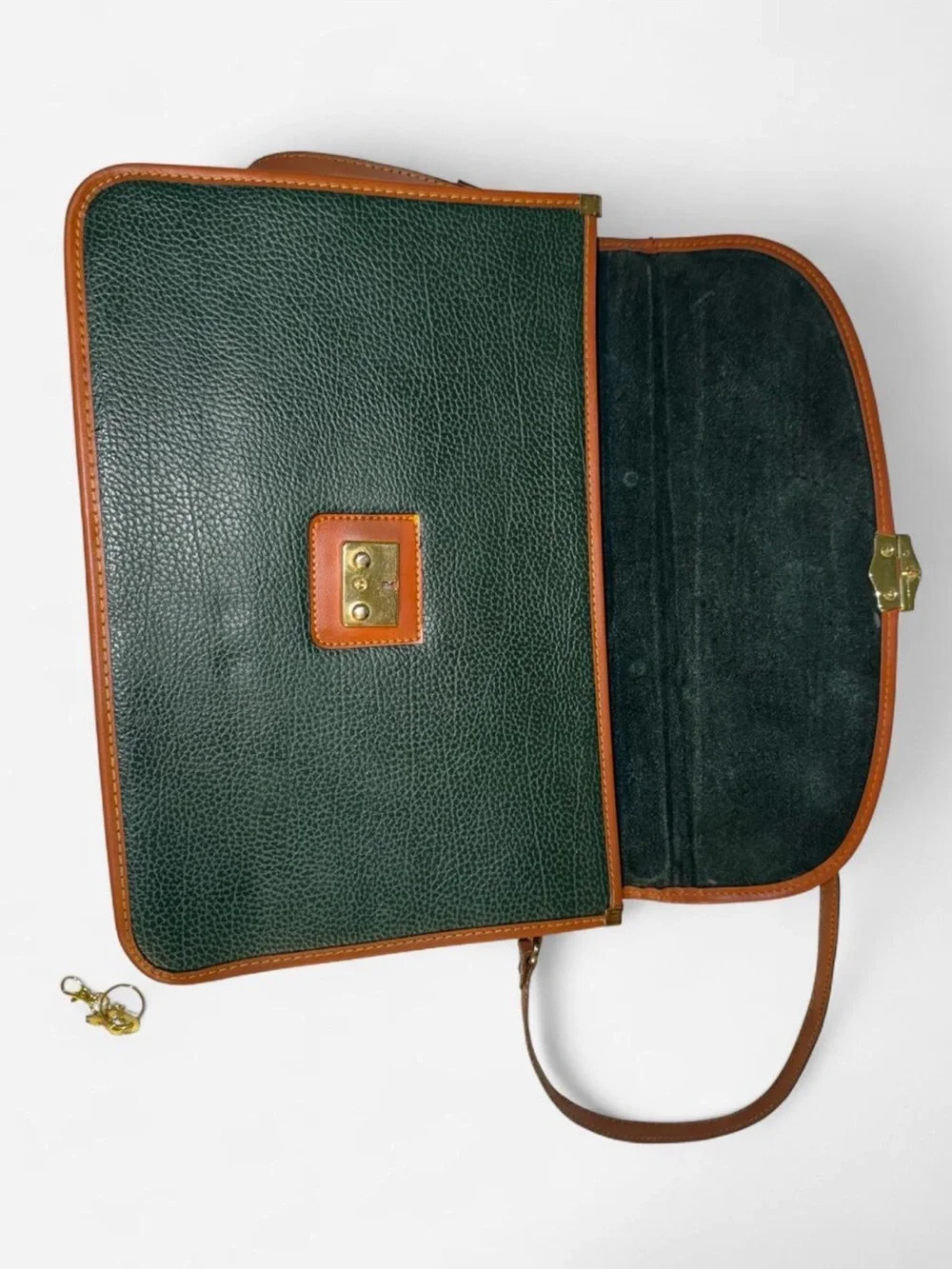Vintage Dooney and Burke Dark Green Leather Briefcase with Brown Trim